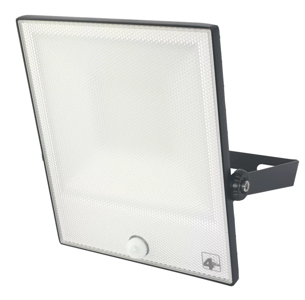 4lite Outdoor LED Floodlight With PIR Sensor Black 50W 3392lm 2 Pack