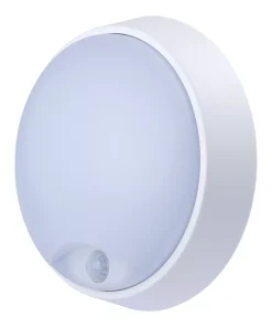 Luceco Eco Indoor & Outdoor Round LED Bulkhead With PIR Sensor Black / White 10W 700lm