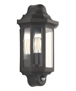 LAP Outdoor Half Lantern Wall Light With PIR Sensor Satin Black