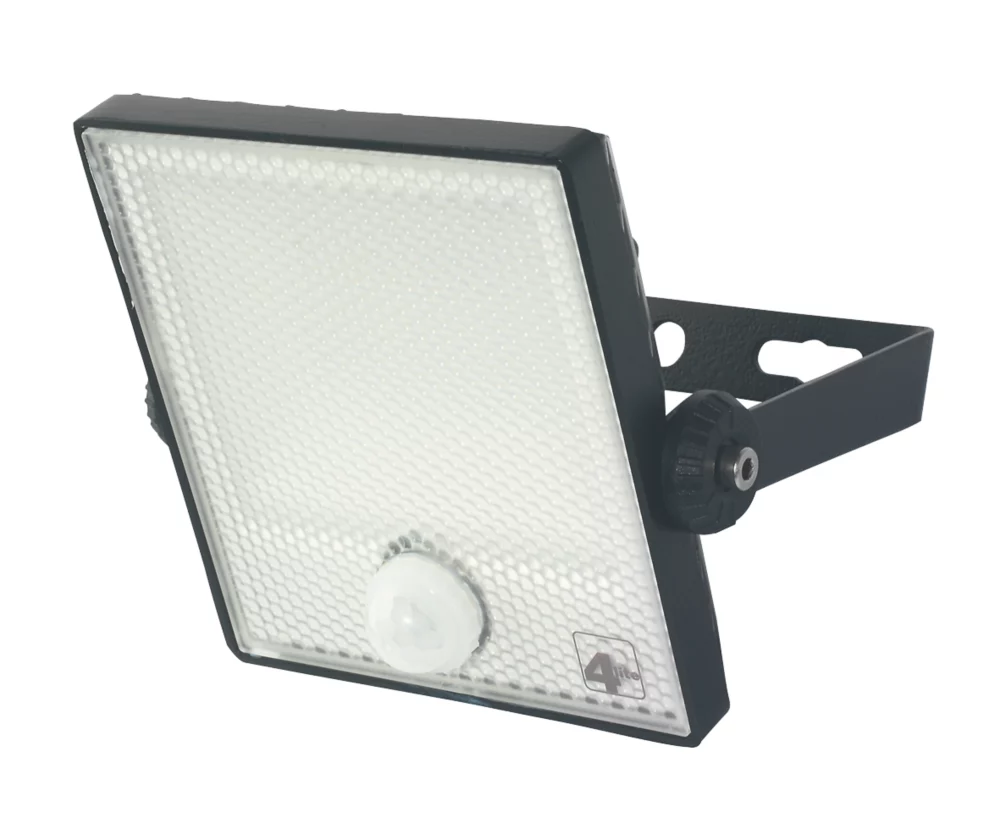 4lite Outdoor LED Floodlight With PIR Sensor Black 10W 885lm 2 Pack