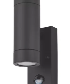 LAP Bronx Outdoor Up & Down Wall Light With PIR Sensor Black