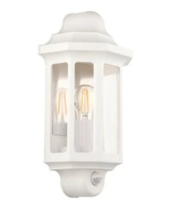 LAP Outdoor Half Lantern Wall Light With PIR Sensor White