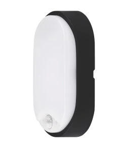 Luceco Eco Indoor & Outdoor Oval LED Decorative Bulkhead With PIR Sensor Black / White 10W 700lm